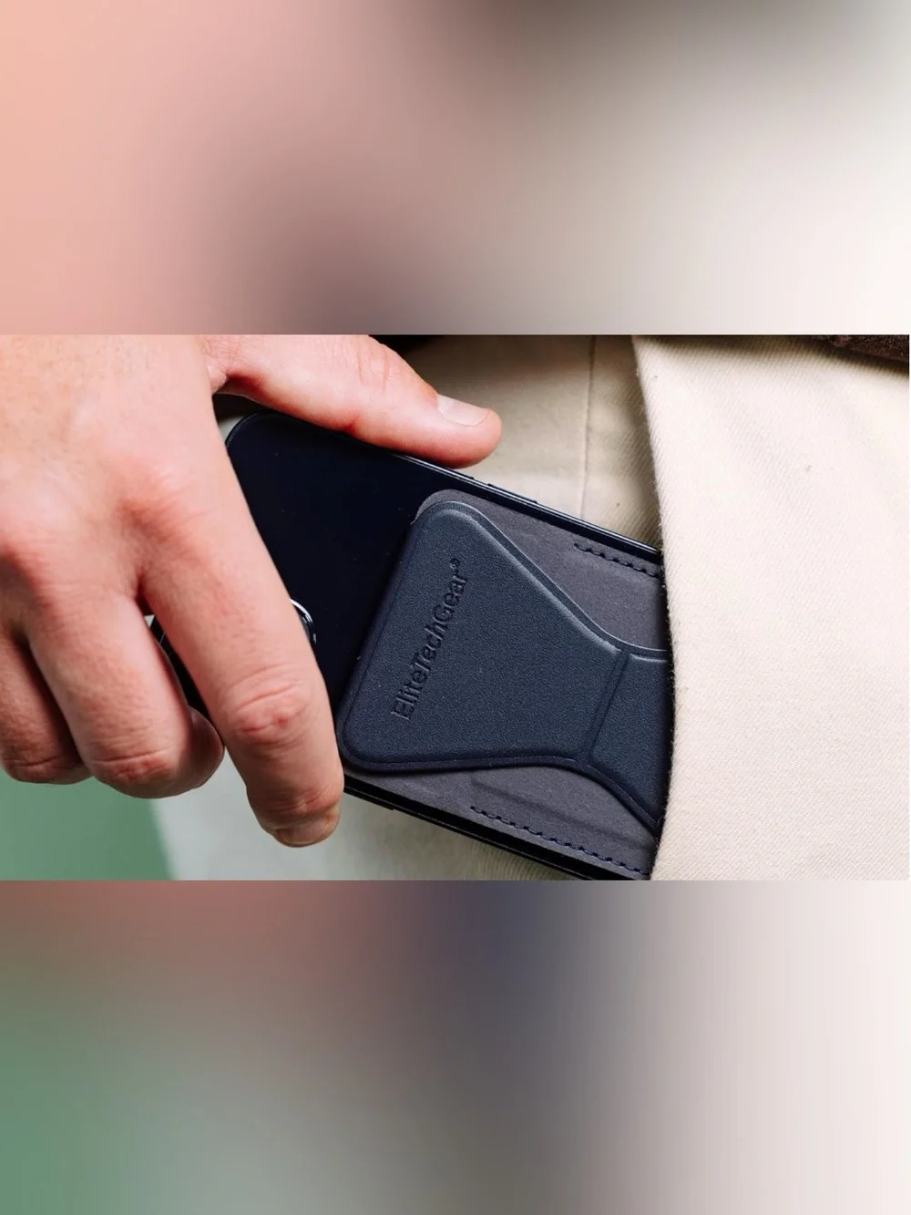 Leather Phone Card Wallet & Kickstand - Navy